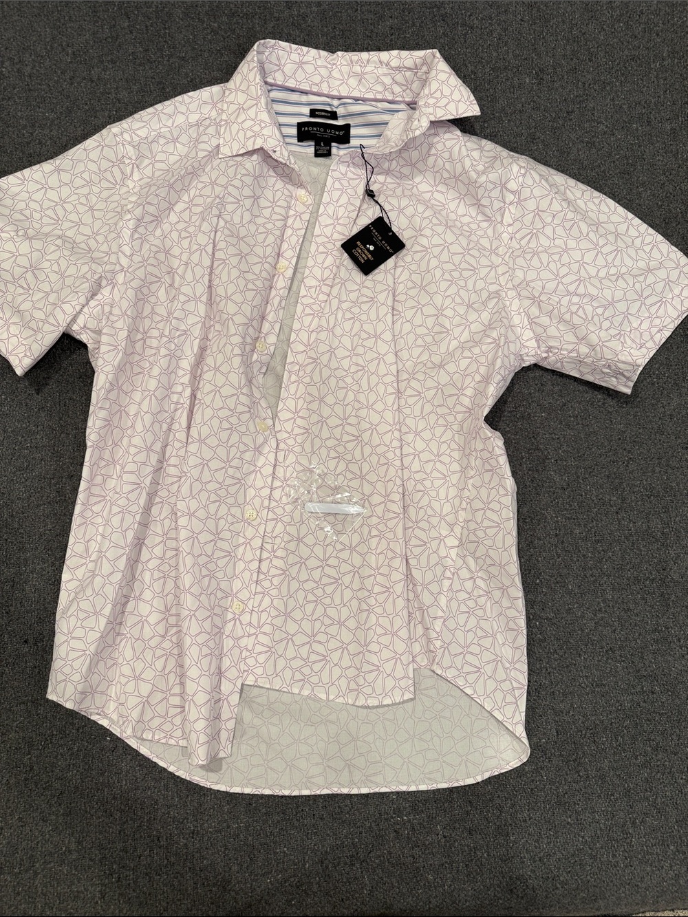 Pronto Uomo Men's Short-Sleeve Shirt Modern Fit Pink Geometric